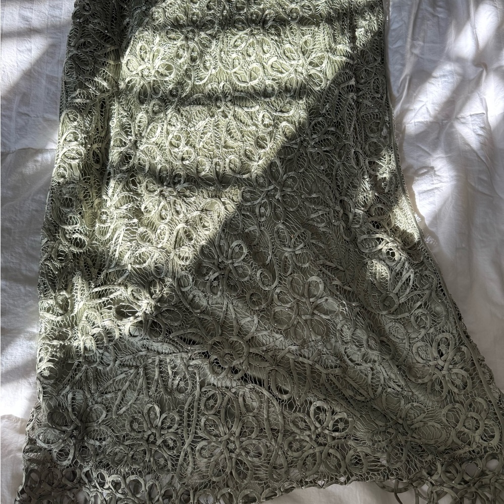 Soulmates Lace Trim 100% Silk Dress and Cardigan in Light Green